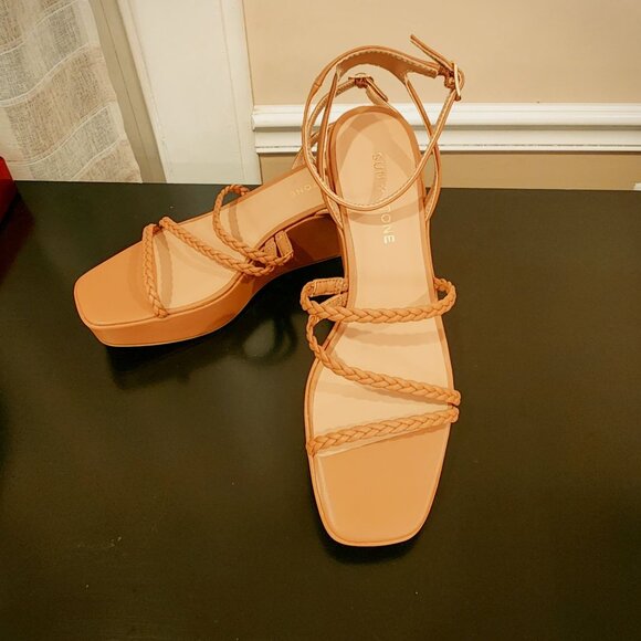 Sun‎ + Stone Alyssaa Caramel Brown Braided Strap Y2K Wedge Heel Boho Sandals Sz. - Picture 3 of 14